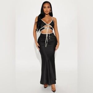 Make You Mine Satin Maxi Dress - Black/Combo
